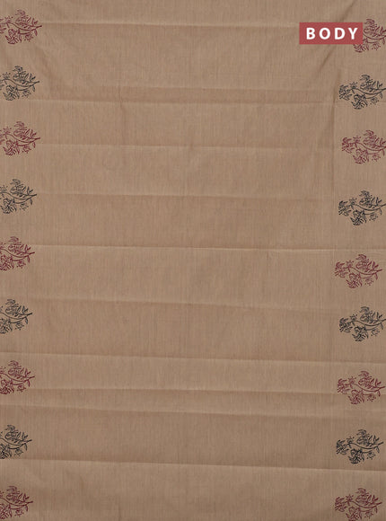 Semi silk cotton saree beige and maroon with butta prints and printed border