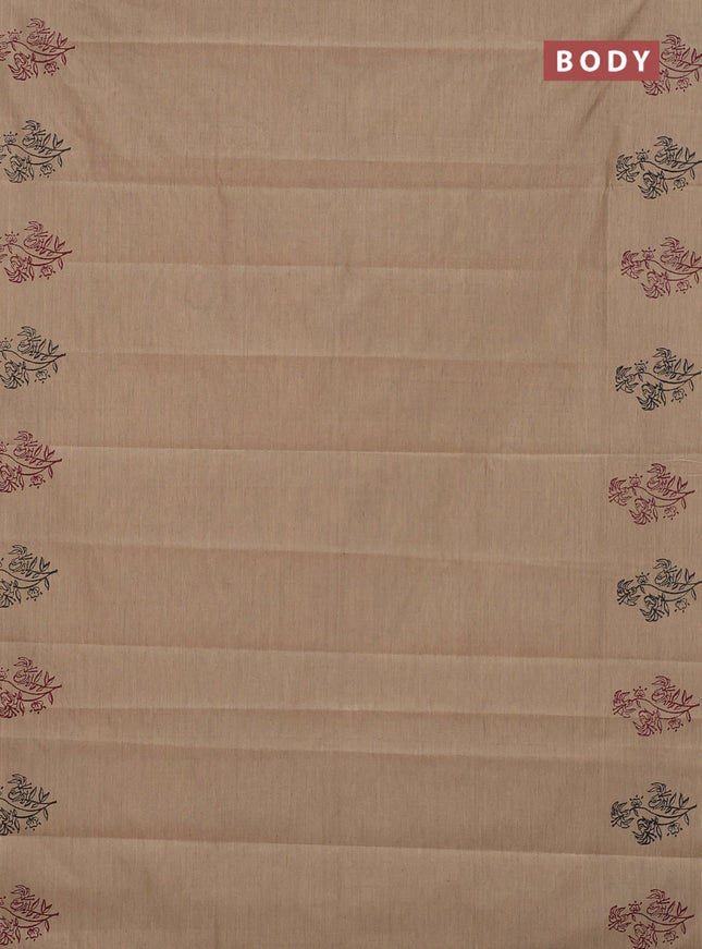 Semi silk cotton saree beige and maroon with butta prints and printed border