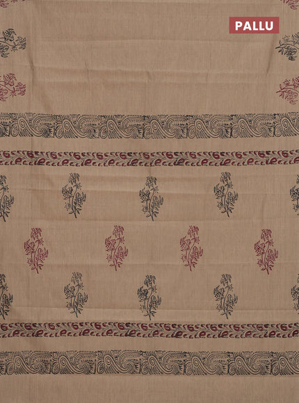 Semi silk cotton saree beige and maroon with butta prints and printed border