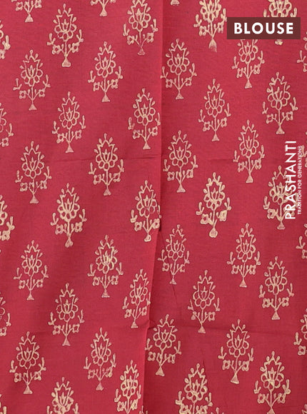 Semi silk cotton saree beige and maroon with butta prints and printed border