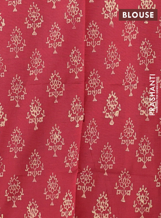 Semi silk cotton saree beige and maroon with butta prints and printed border