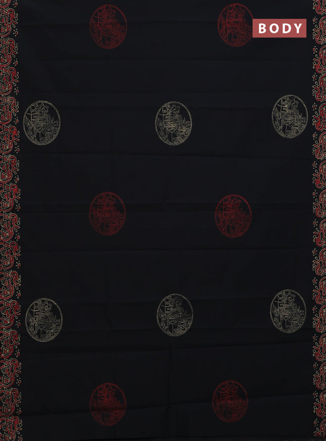 Semi silk cotton saree black and peach shade with butta prints and printed border