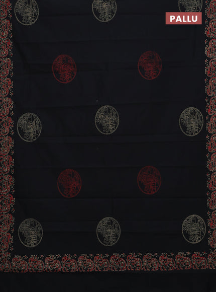 Semi silk cotton saree black and peach shade with butta prints and printed border