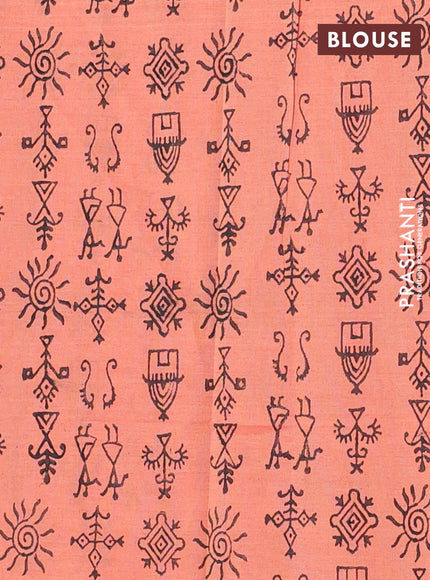 Semi silk cotton saree black and peach shade with butta prints and printed border