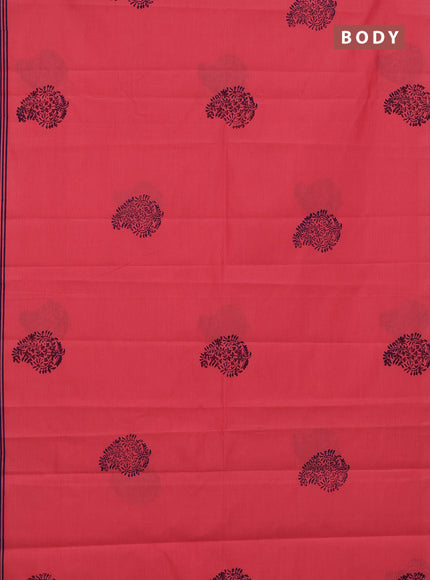 Semi silk cotton saree peach pink and blue with butta prints and printed border