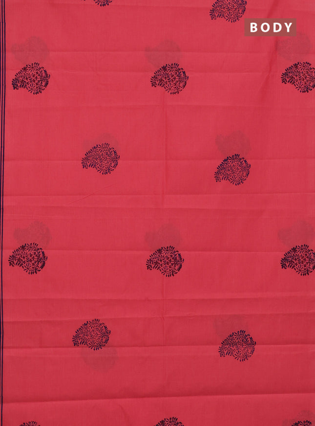 Semi silk cotton saree peach pink and blue with butta prints and printed border