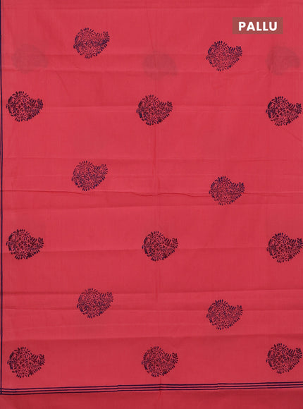 Semi silk cotton saree peach pink and blue with butta prints and printed border