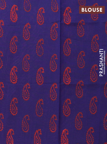 Semi silk cotton saree peach pink and blue with butta prints and printed border