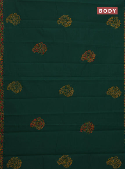 Semi silk cotton saree green and orange with butta prints and printed border