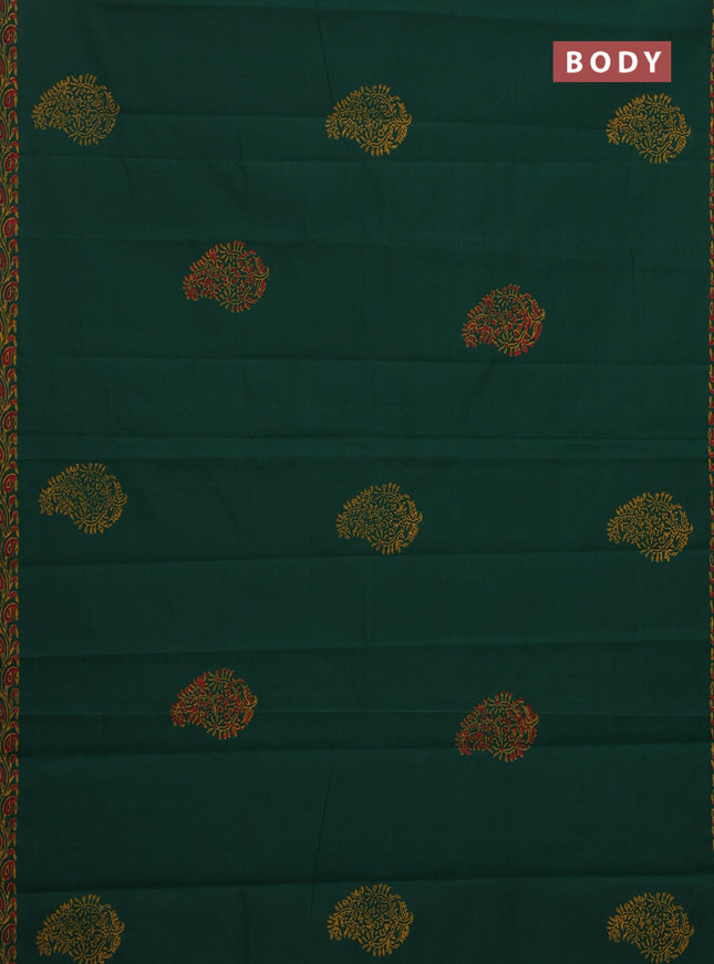 Semi silk cotton saree green and orange with butta prints and printed border
