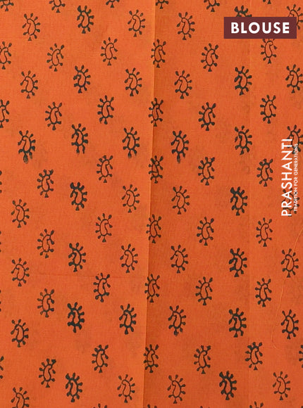 Semi silk cotton saree green and orange with butta prints and printed border