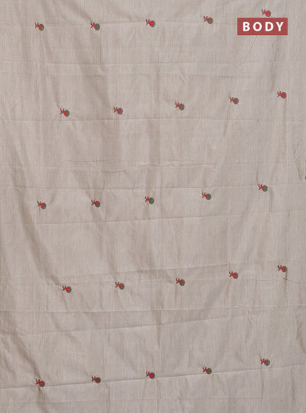 Semi silk cotton saree beige and green with embroided buttas in borderless style