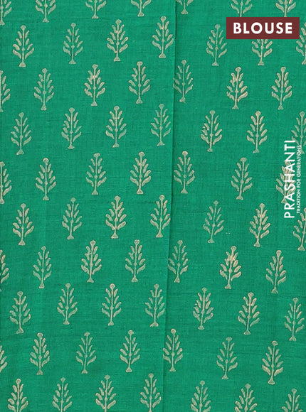 Semi silk cotton saree beige and green with embroided buttas in borderless style