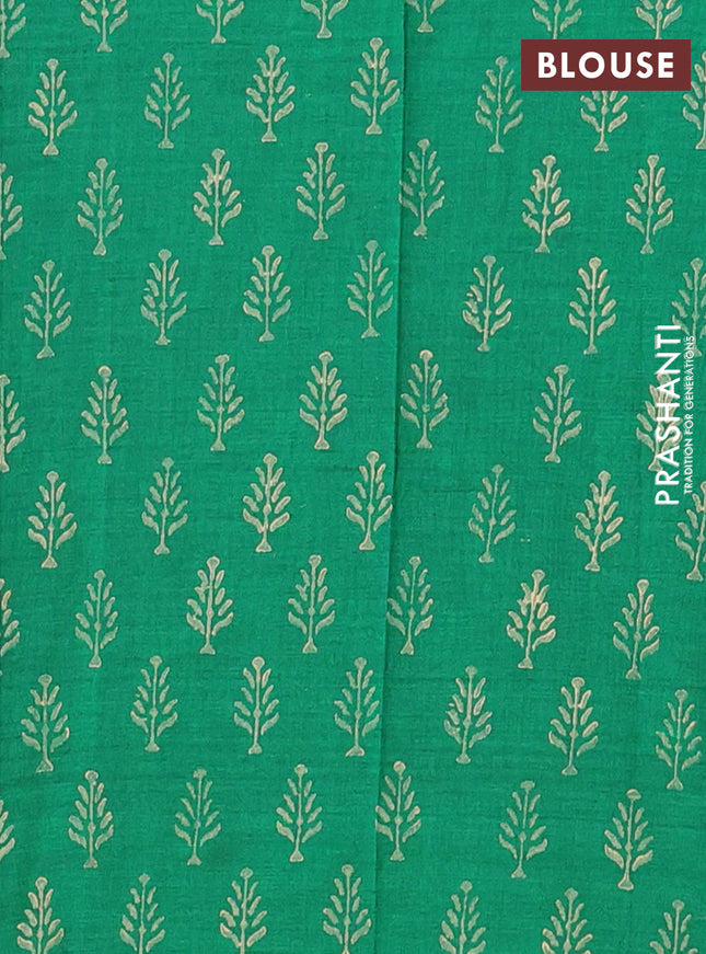 Semi silk cotton saree beige and green with embroided buttas in borderless style