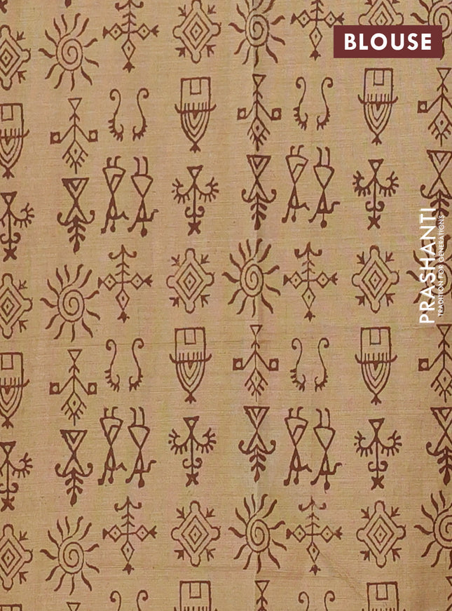 Semi silk cotton saree brown and beige with embroided buttas in borderless style