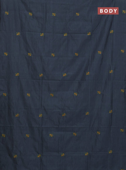 Semi silk cotton saree grey and fluorescent green with embroided buttas in borderless style