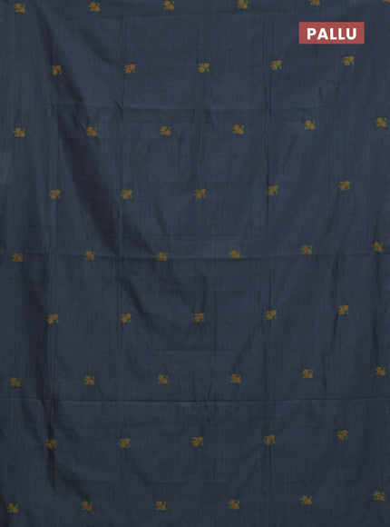 Semi silk cotton saree grey and fluorescent green with embroided buttas in borderless style