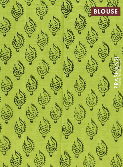 Semi silk cotton saree grey and fluorescent green with embroided buttas in borderless style