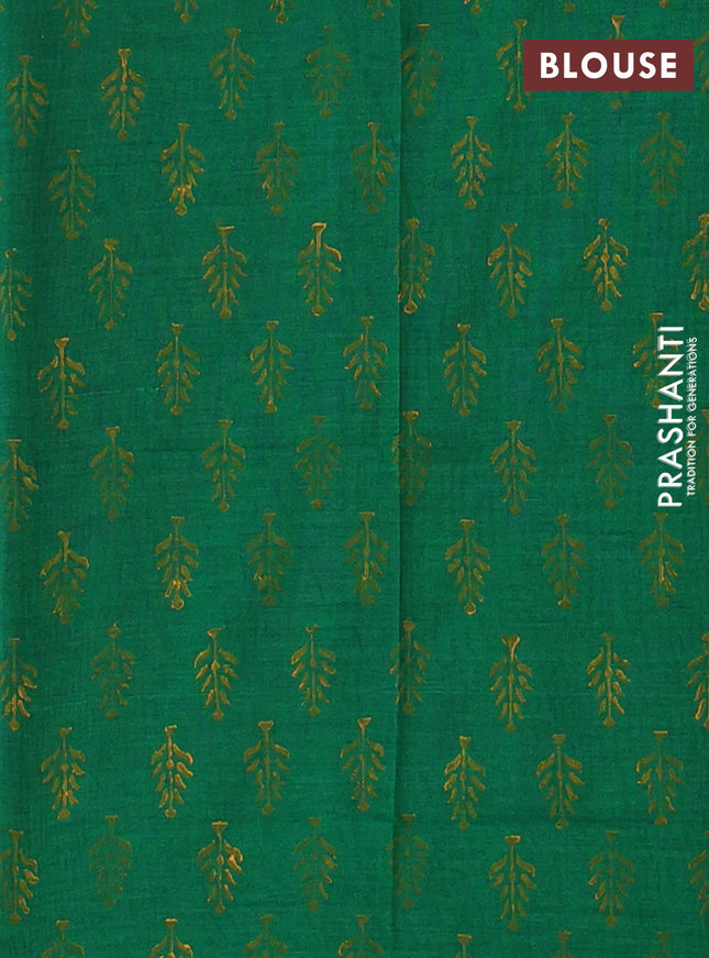 Semi silk cotton saree orange and green with embroided buttas in borderless style