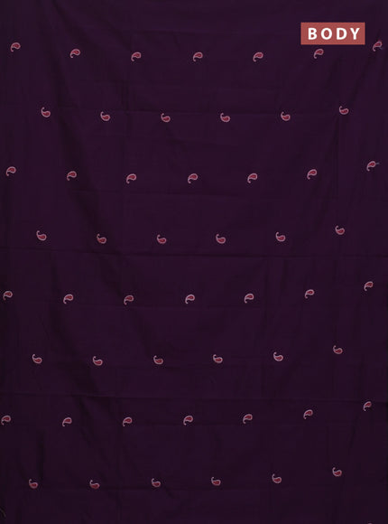 Semi silk cotton saree deep purple and grey with embroided buttas in borderless style