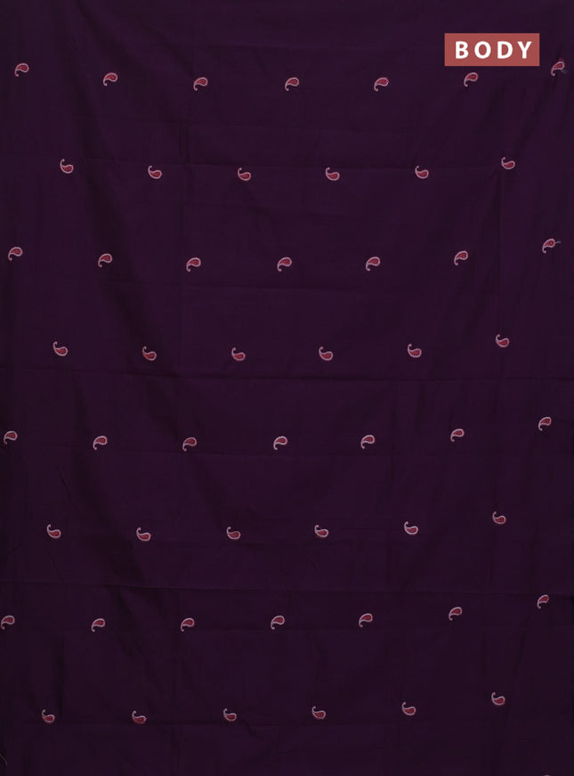 Semi silk cotton saree deep purple and grey with embroided buttas in borderless style