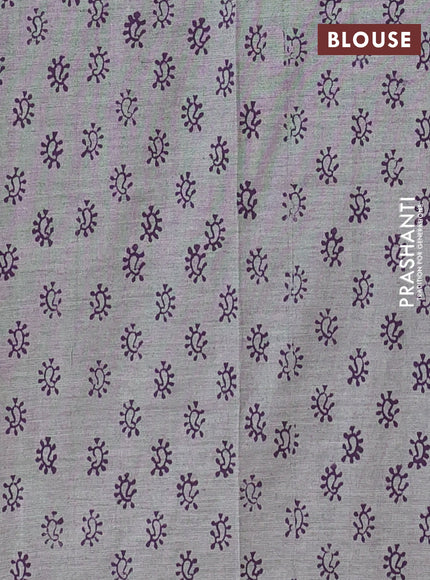Semi silk cotton saree deep purple and grey with embroided buttas in borderless style