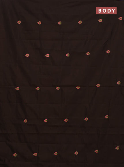 Semi silk cotton saree coffee brown and candy pink with embroided buttas in borderless style