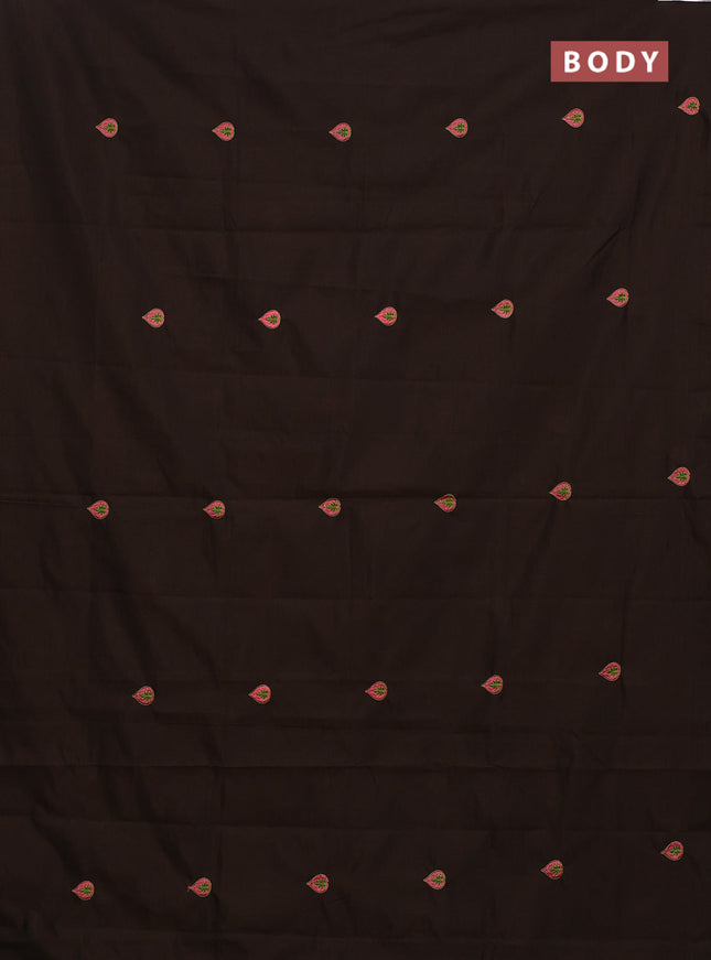 Semi silk cotton saree coffee brown and candy pink with embroided buttas in borderless style