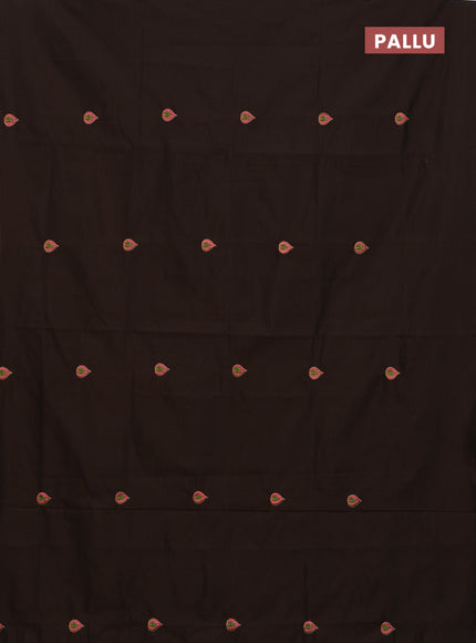 Semi silk cotton saree coffee brown and candy pink with embroided buttas in borderless style