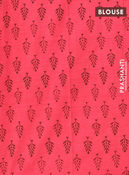 Semi silk cotton saree coffee brown and candy pink with embroided buttas in borderless style