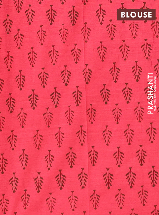 Semi silk cotton saree coffee brown and candy pink with embroided buttas in borderless style