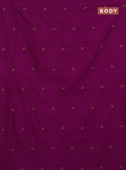 Semi silk cotton saree magenta pink and mild pista green with embroided buttas in borderless style