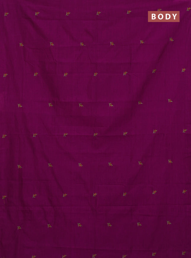 Semi silk cotton saree magenta pink and mild pista green with embroided buttas in borderless style