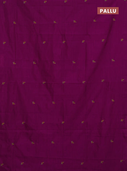 Semi silk cotton saree magenta pink and mild pista green with embroided buttas in borderless style