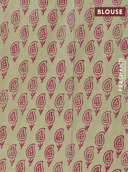 Semi silk cotton saree magenta pink and mild pista green with embroided buttas in borderless style