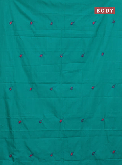 Semi silk cotton saree teal blue and blue with embroided buttas in borderless style