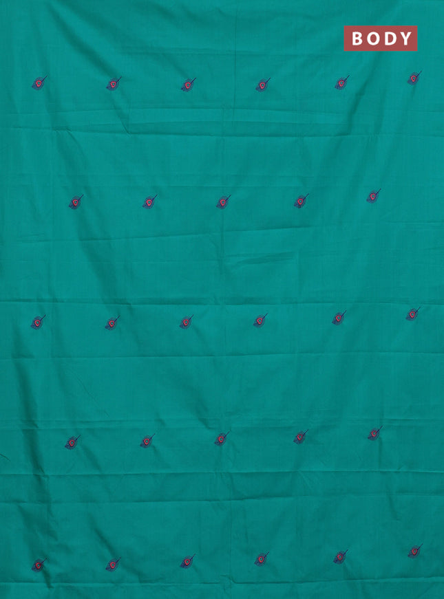 Semi silk cotton saree teal blue and blue with embroided buttas in borderless style