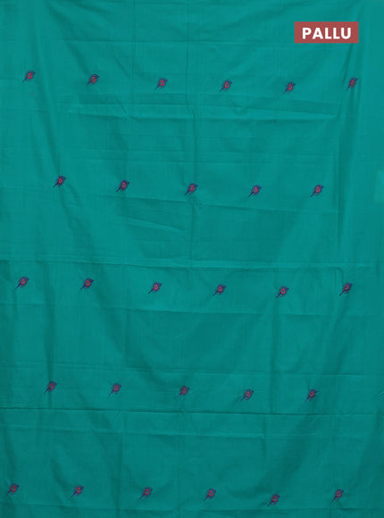 Semi silk cotton saree teal blue and blue with embroided buttas in borderless style