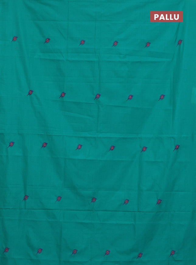 Semi silk cotton saree teal blue and blue with embroided buttas in borderless style