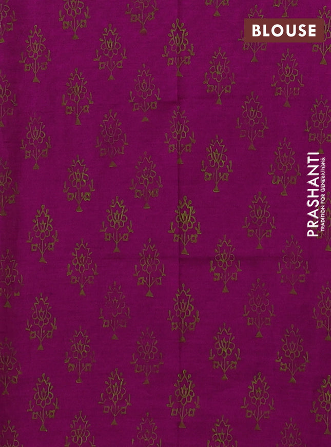 Semi silk cotton saree mild pista green and purple with embroided buttas in borderless style