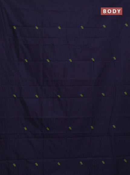 Semi silk cotton saree navy blue and fluorescent green with embroided buttas in borderless style
