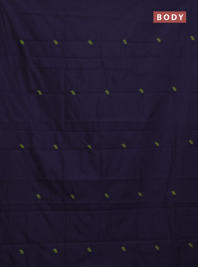 Semi silk cotton saree navy blue and fluorescent green with embroided buttas in borderless style