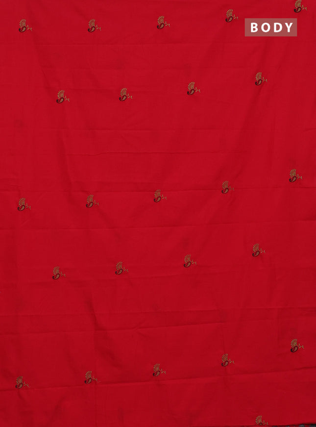 Semi silk cotton saree red and chikku shade with embroided buttas in borderless style