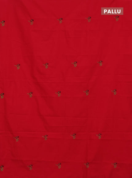 Semi silk cotton saree red and chikku shade with embroided buttas in borderless style