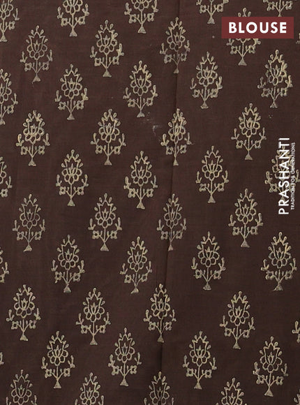 Semi silk cotton saree dark sandal and brown with embroided buttas in borderless style