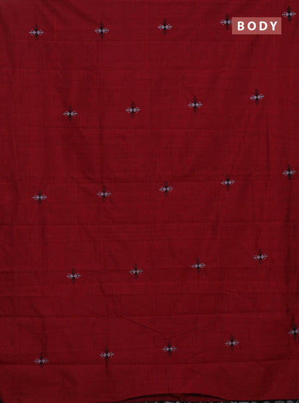 Semi silk cotton saree maroon and grey with embroided buttas in borderless style