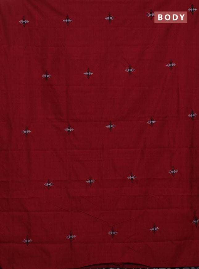 Semi silk cotton saree maroon and grey with embroided buttas in borderless style