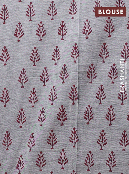 Semi silk cotton saree maroon and grey with embroided buttas in borderless style