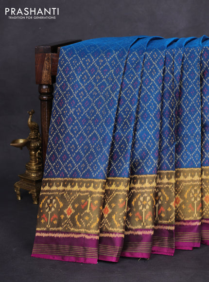 Rajkot patola silk saree cs blue and deep purple with allover ikat weaves and long zari woven border
