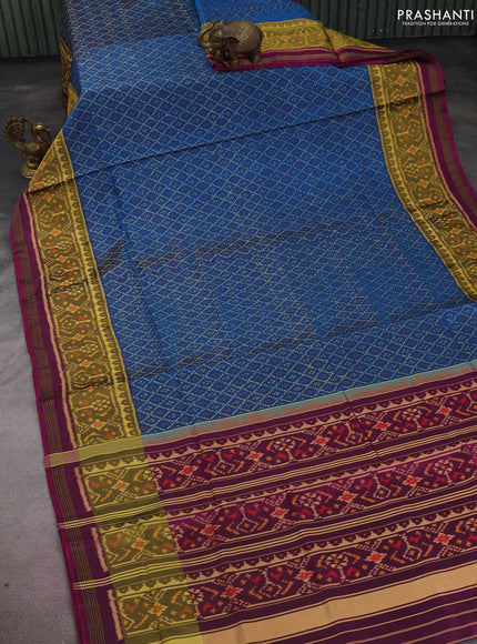 Rajkot patola silk saree cs blue and deep purple with allover ikat weaves and long zari woven border